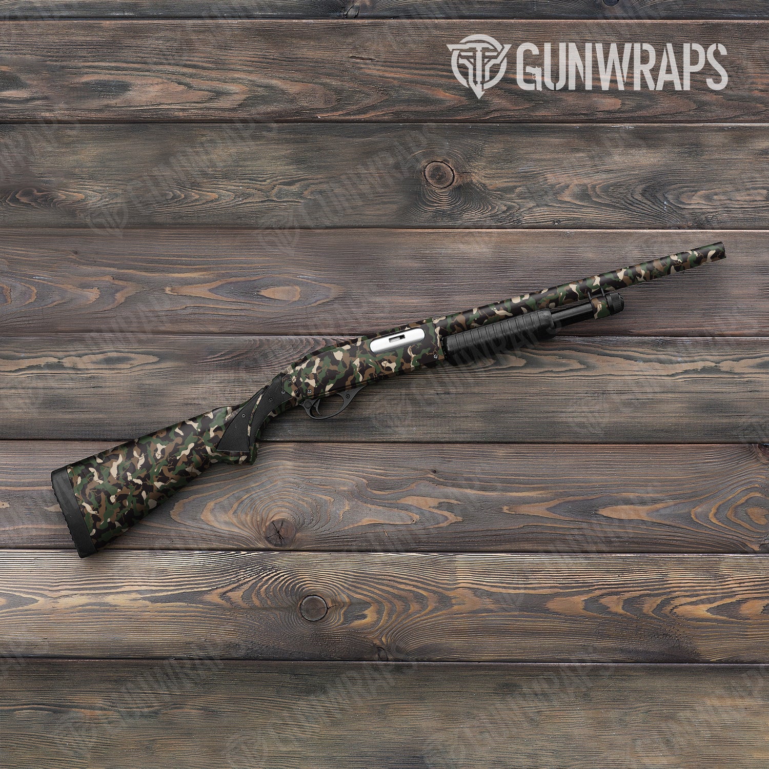 Shotgun Ragged Woodland Camo Gun Skin Vinyl Wrap