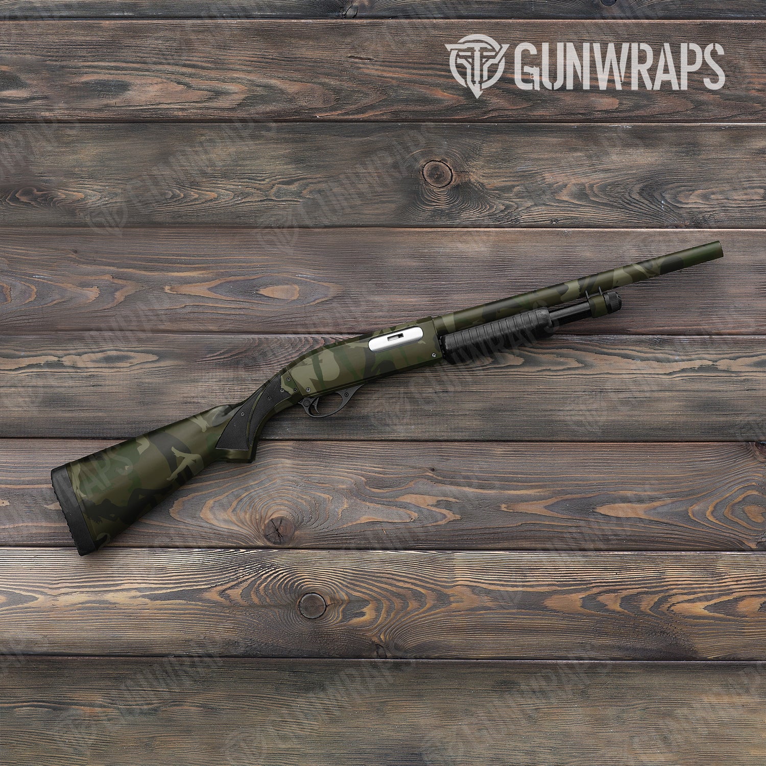 Shotgun Silhouette More Seductive Green Camo Gun Skin Vinyl Wrap