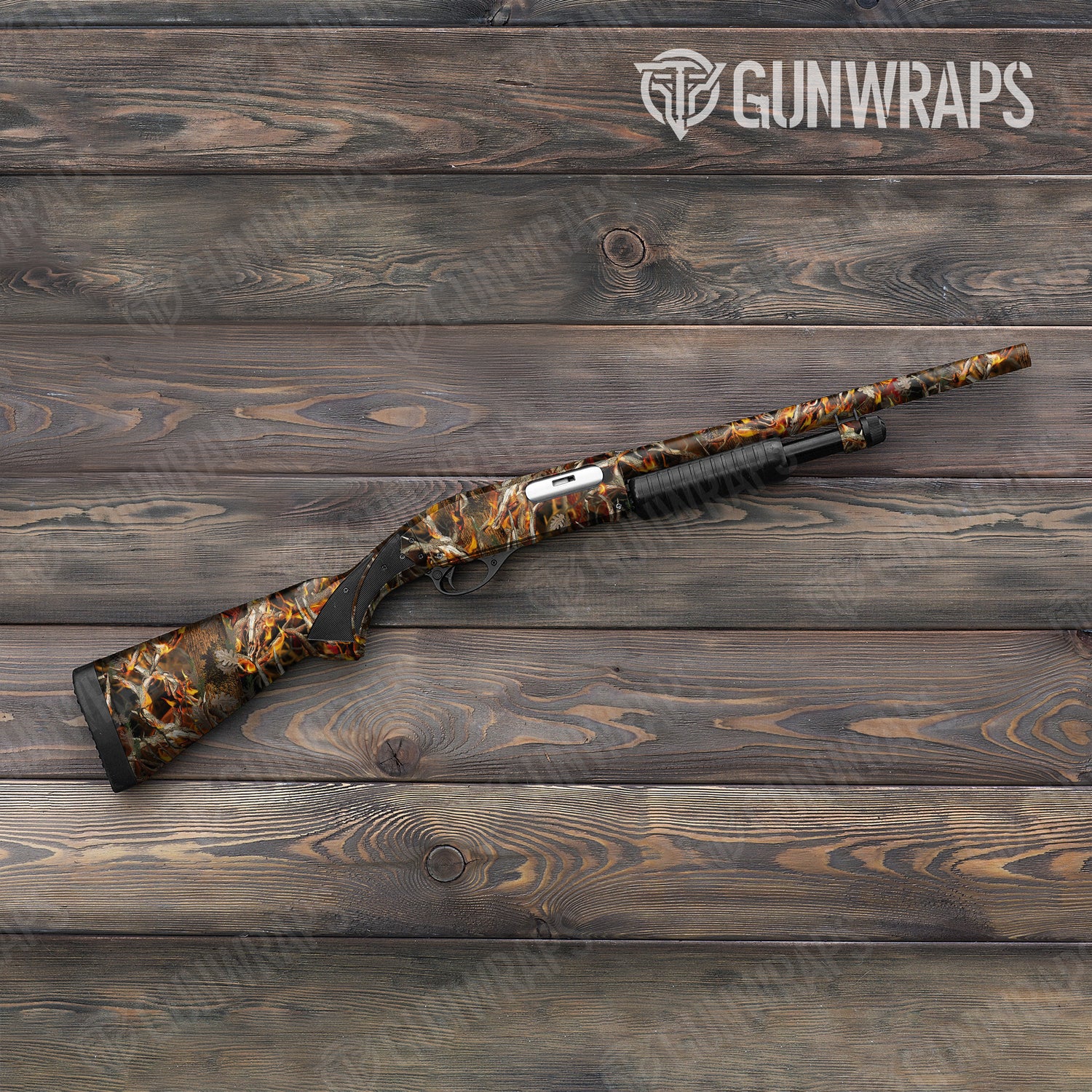 Shotgun Nature Burning Buck Skull Camo Gun Skin Vinyl Wrap