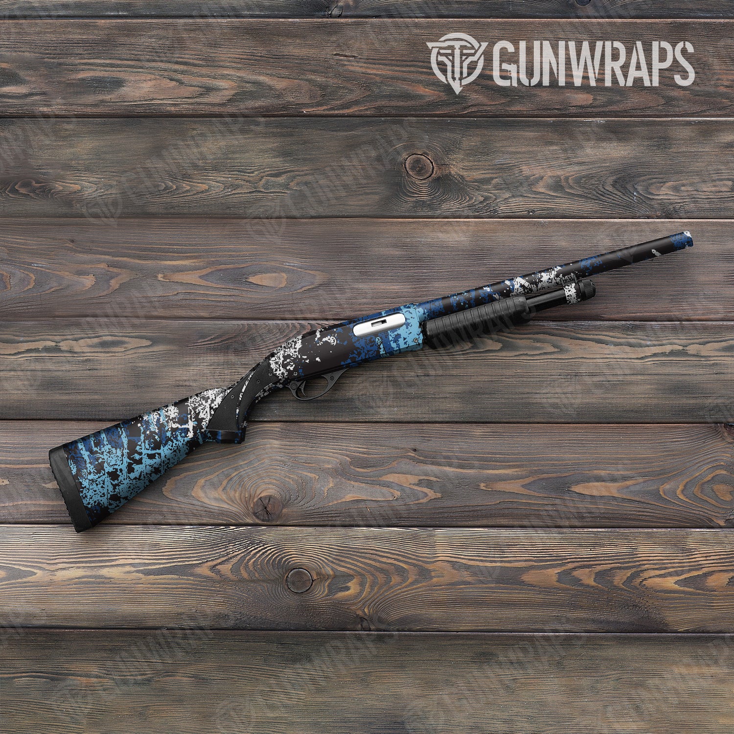 Shotgun Pasted Baby Blue Camo Gun Skin Vinyl Wrap