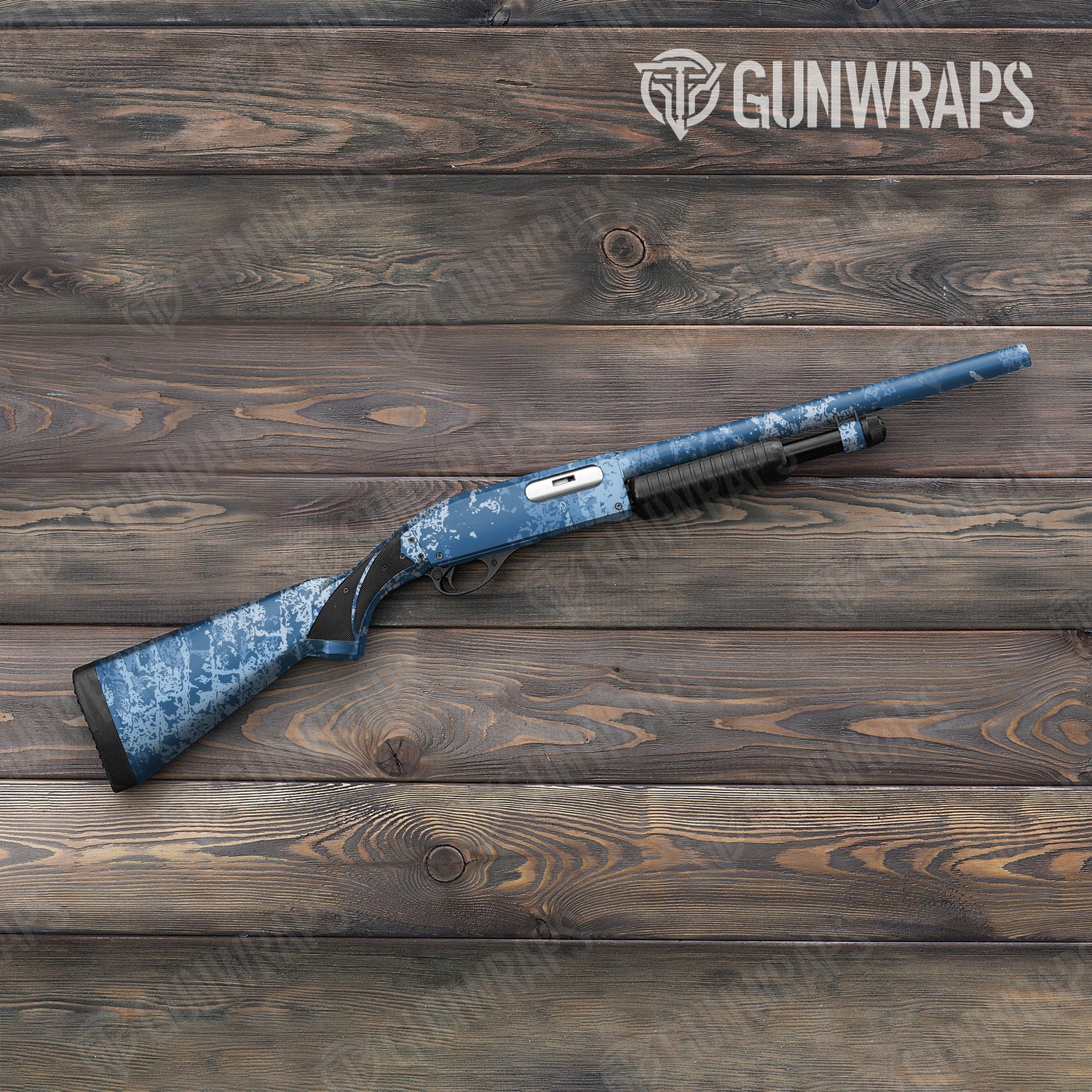 Shotgun Pasted Cool Blue Camo Gun Skin Vinyl Wrap