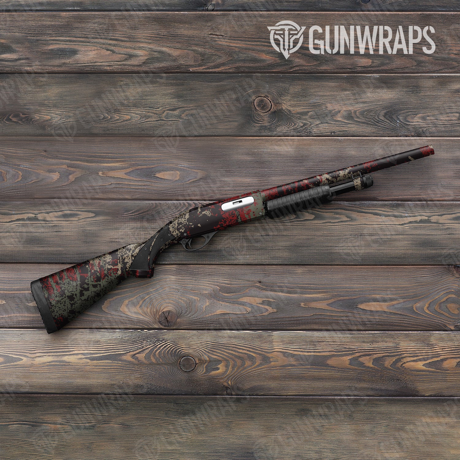 Shotgun Pasted Militant Red Camo Gun Skin Vinyl Wrap