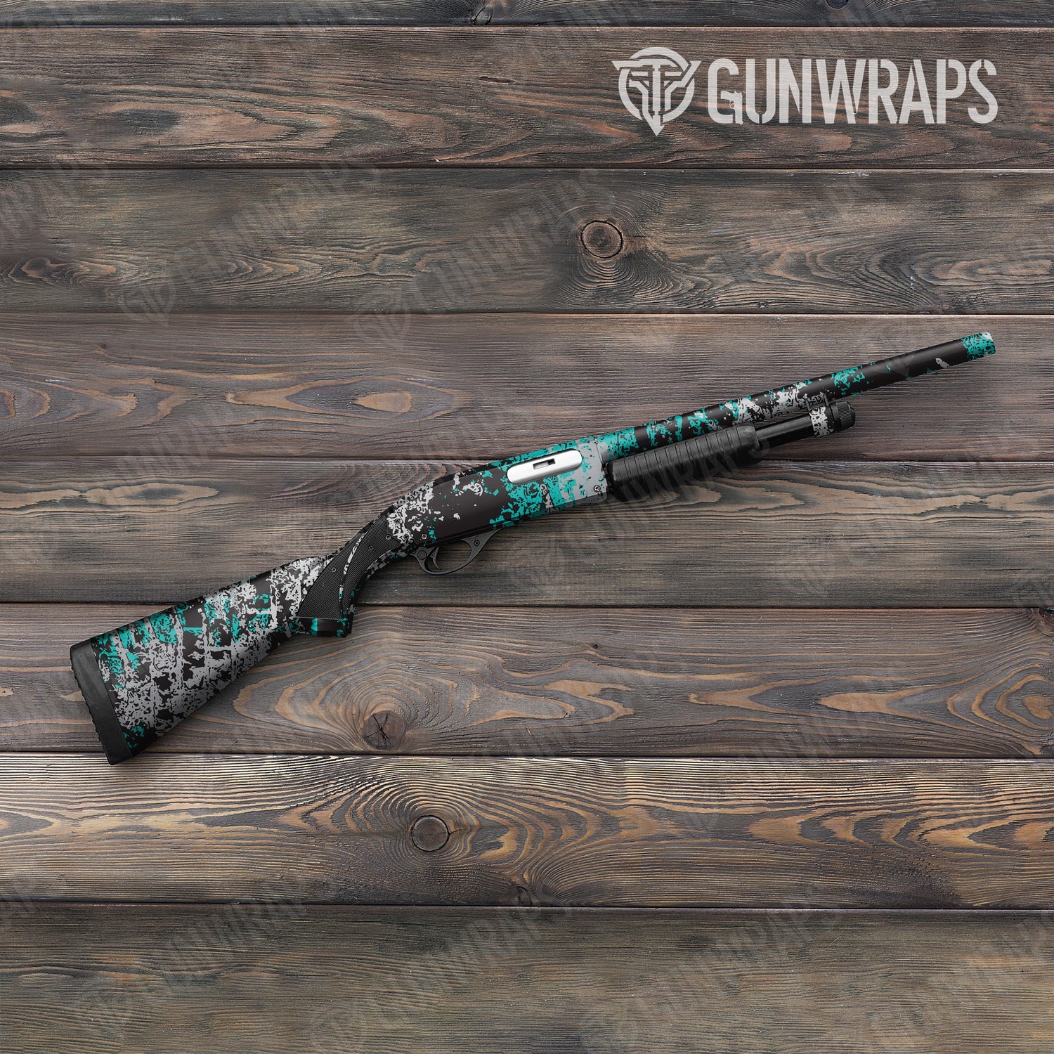 Shotgun Pasted Tiffany Blue Tiger Camo Gun Skin Vinyl Wrap