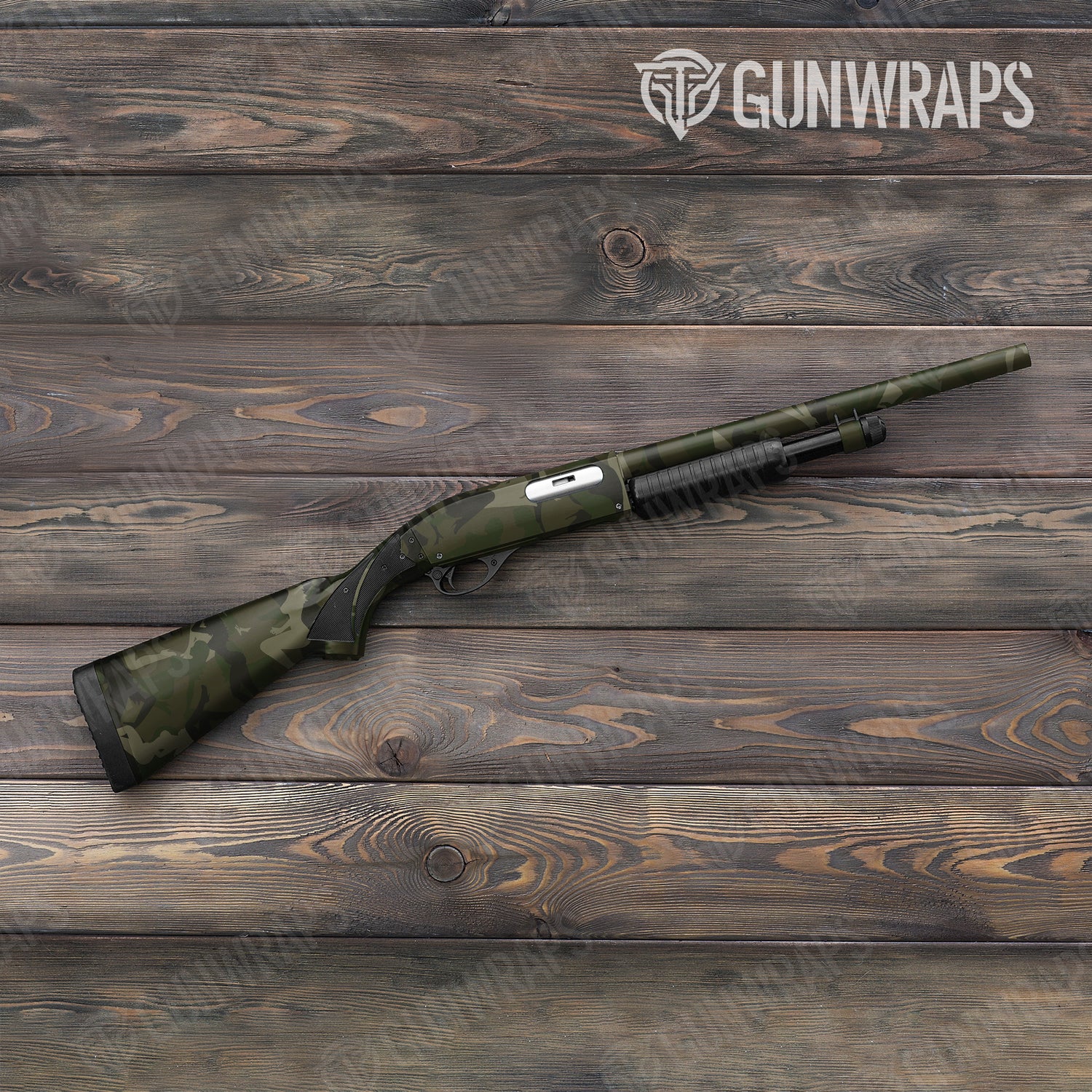 Shotgun Silhouette Seductive Green Camo Gun Skin Vinyl Wrap