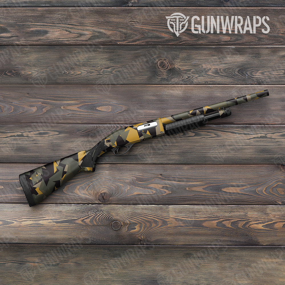 Shotgun Shattered Militant Yellow Camo Gun Skin Vinyl Wrap