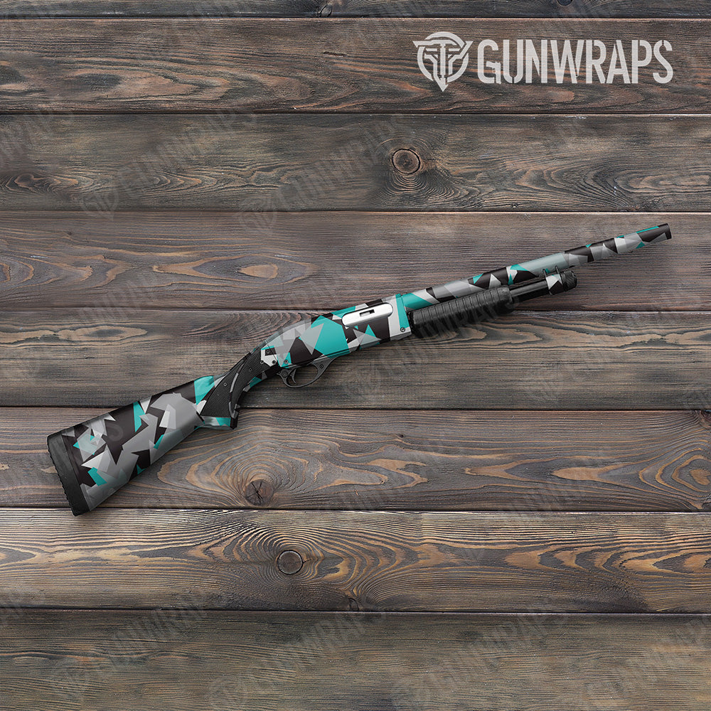 Shotgun Shattered Tiffany Blue Tiger Camo Gun Skin Vinyl Wrap