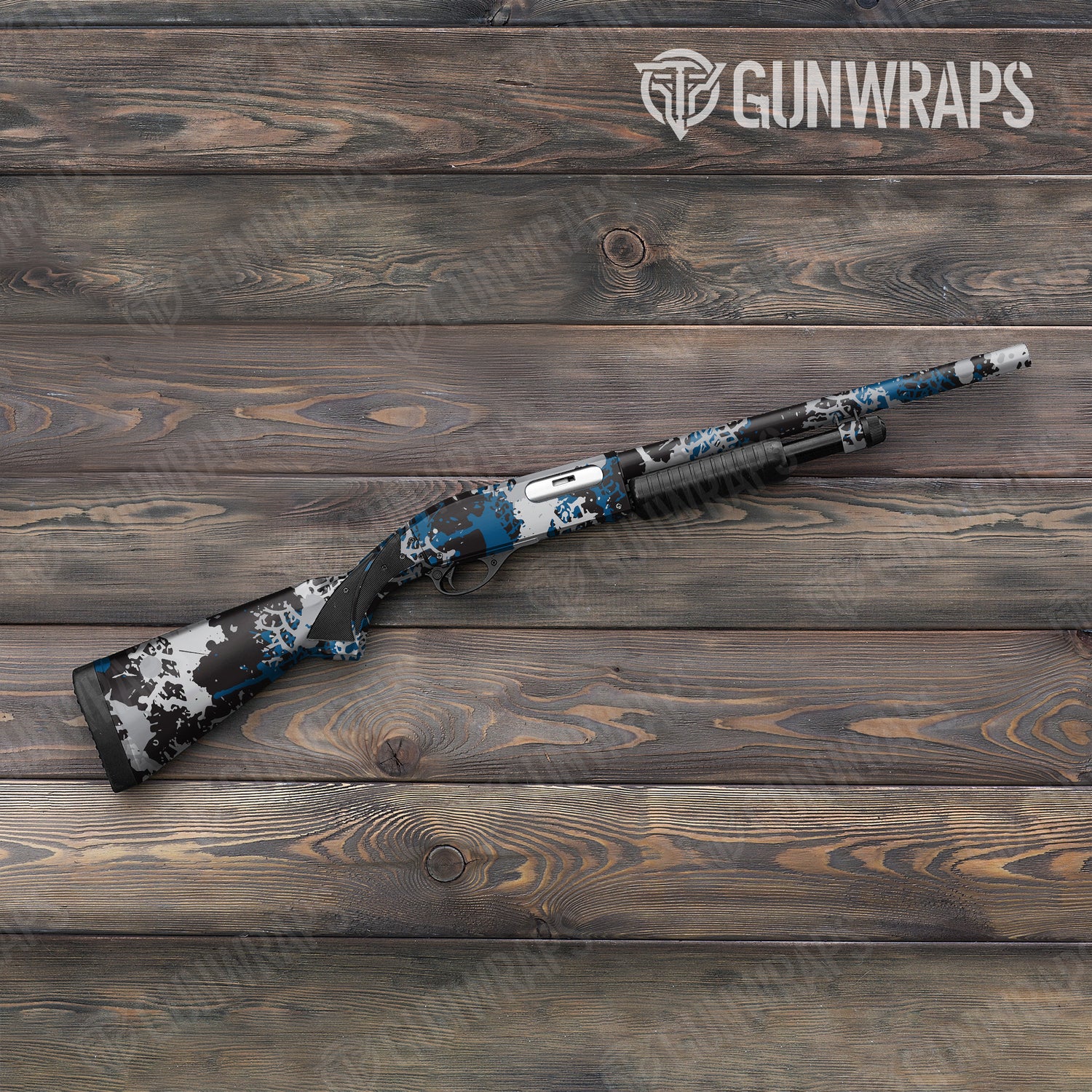 Shotgun Tire Splatter Blue Tiger Camo Gun Skin Vinyl Wrap