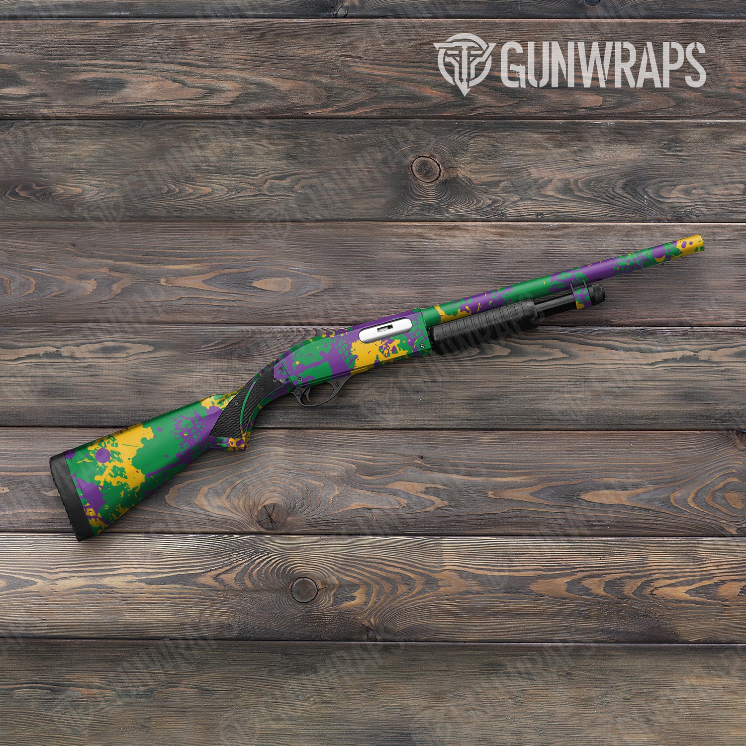 Shotgun Tire Splatter Mardi Gras Camo Gun Skin Vinyl Wrap