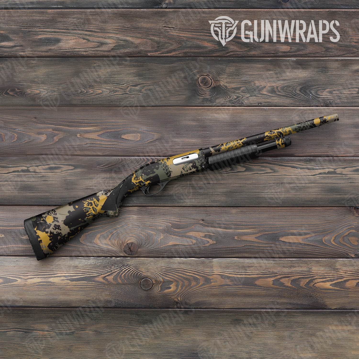 Shotgun Tire Splatter Militant Yellow Camo Gun Skin Vinyl Wrap