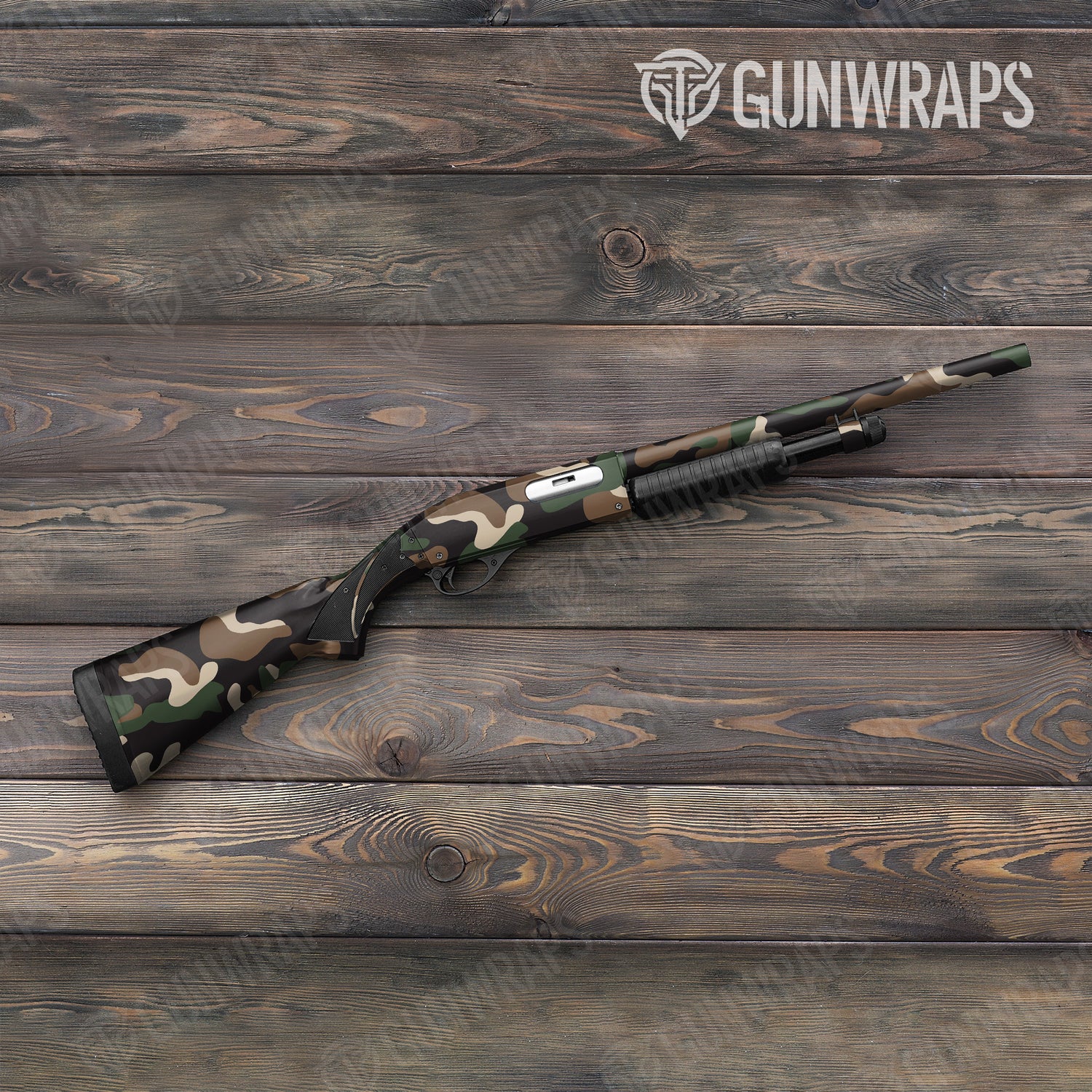 Shotgun Classic XL Woodland Camo Gun Skin Vinyl Wrap