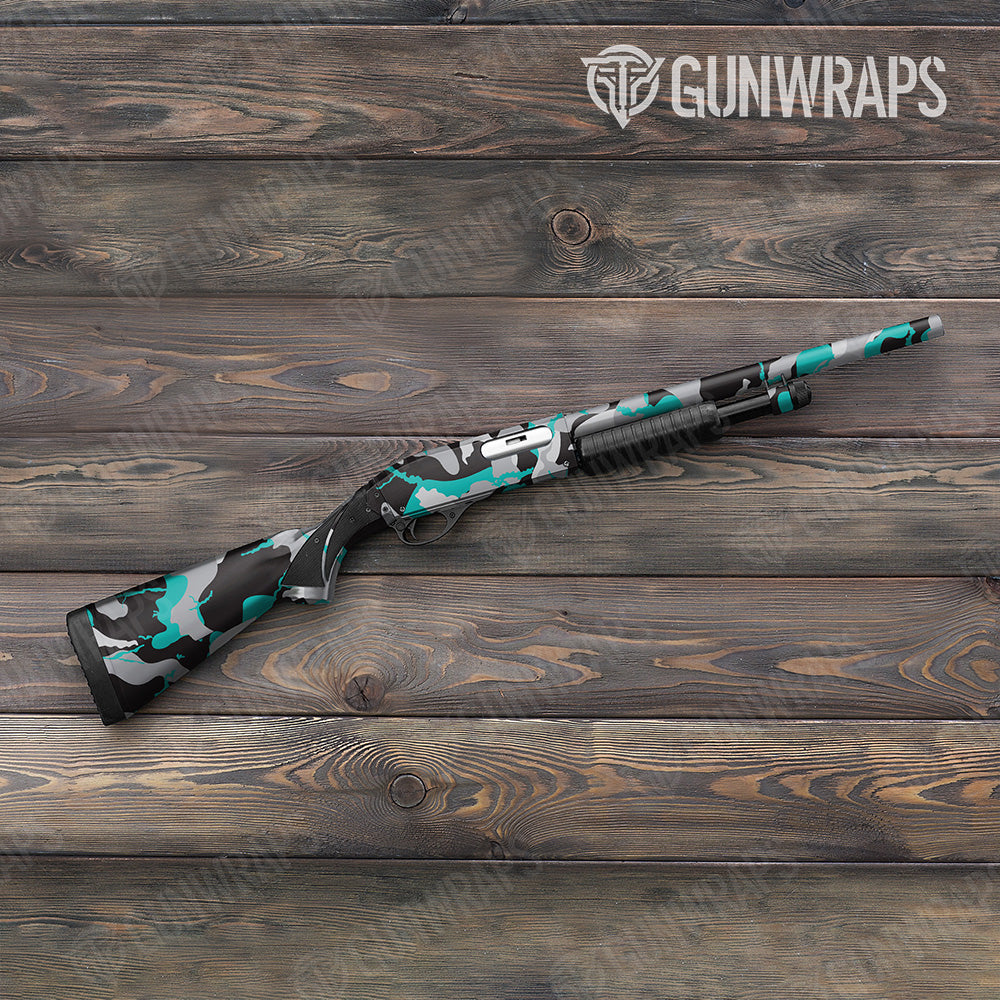 Shotgun Ragged XL Tiffany Blue Tiger Camo Gun Skin Vinyl Wrap