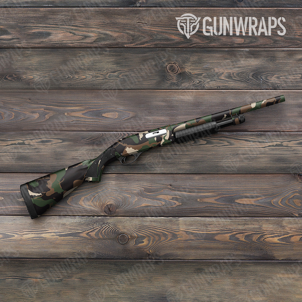 Shotgun Ragged XL Woodland Camo Gun Skin Vinyl Wrap