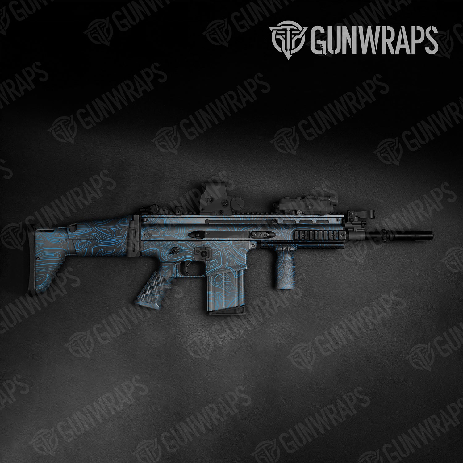 Tactical Damascus Blue Camo Gun Skin Vinyl Wrap