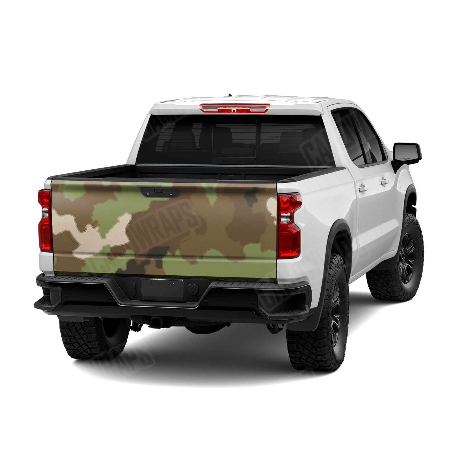 Large Nemesis Woodlands Wolf Camo Tailgate Vinyl Wrap