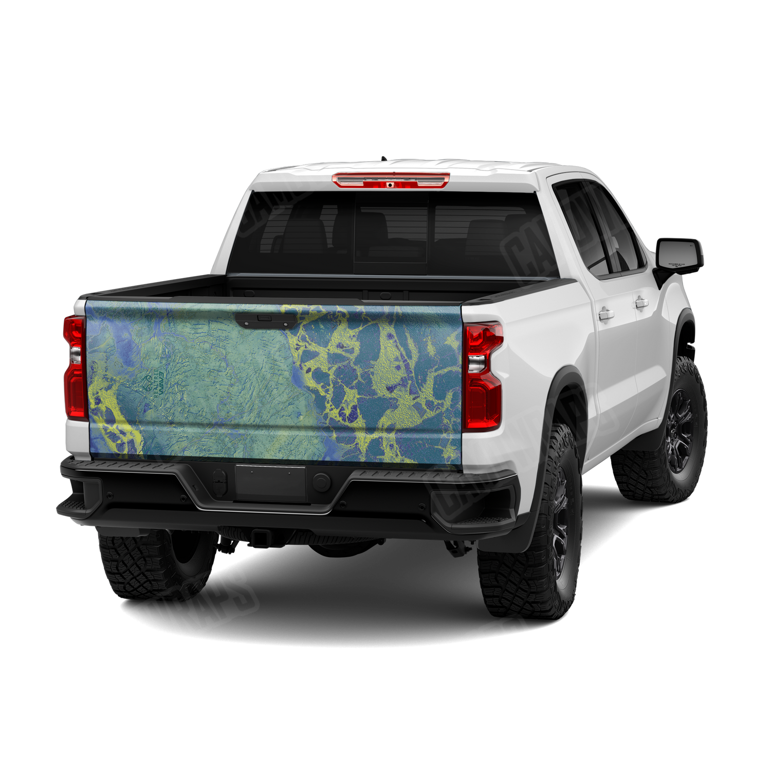 Realtree WAV3 Blue Yellow Camo Tailgate Vinyl Wrap