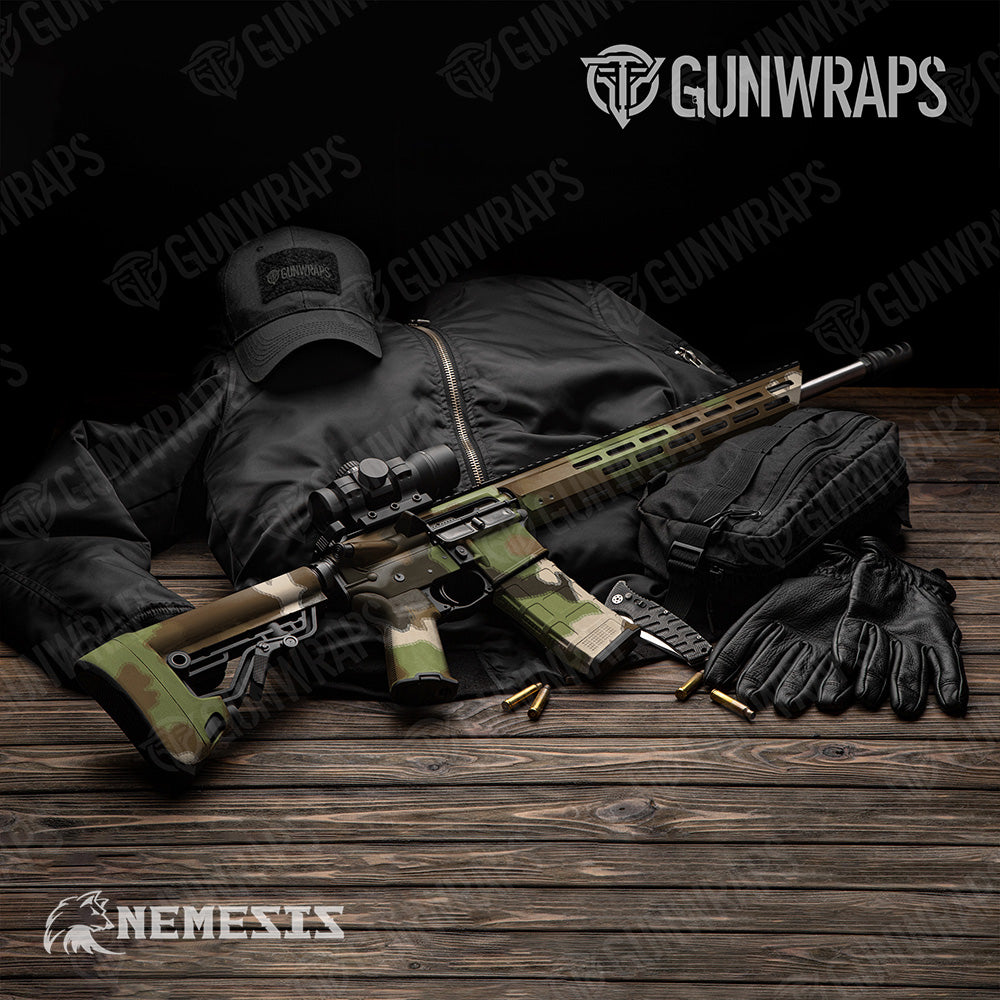 AR-15 Nemesis XL Woodlands Wolf Camo Gun Skin Vinyl Wrap